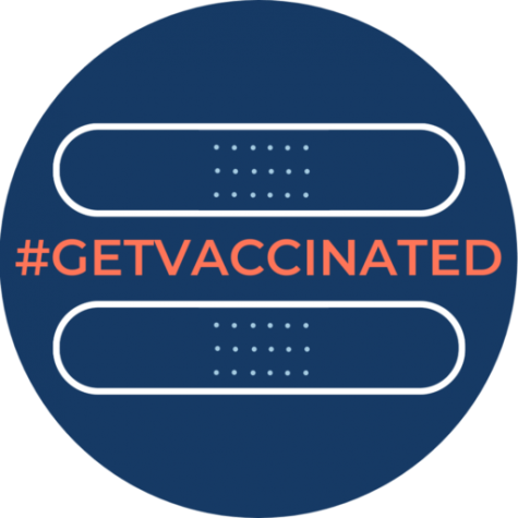 Pictured is a sticker used to encourage people to get vaccinated in order to protect themselves and others around them. 