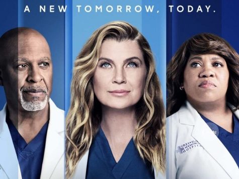 The season 18 poster for Grey’s Anatomy featuring the show’s beloved, original three characters: Richard Webber (James Pickens Jr.), Meredith Grey (Ellen Pompeo), and Miranda Bailey (Chandra Wilson).