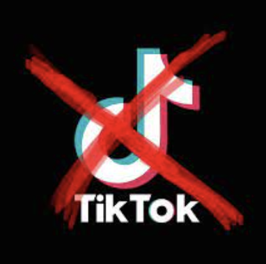 TikTok logo with a strike through it. 