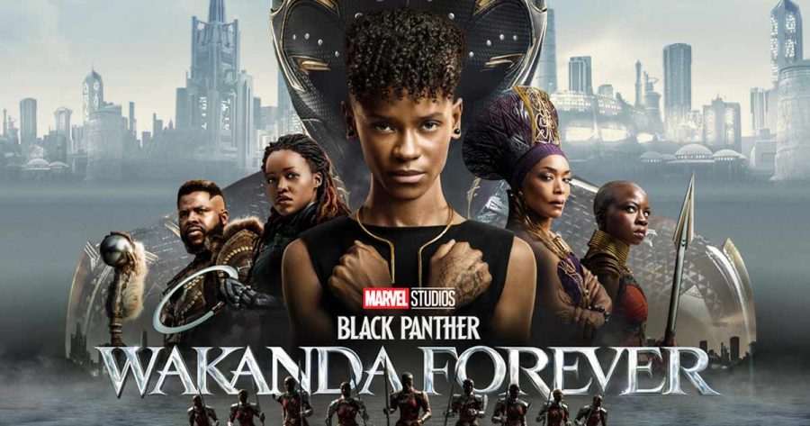 The Wakanda Forever film poster features Letitia Wright on its forefront who plays the role of Shuri (younger sister of deceased King T’Challa), the tech-savvy engineer and lead scientist of Wakanda. 