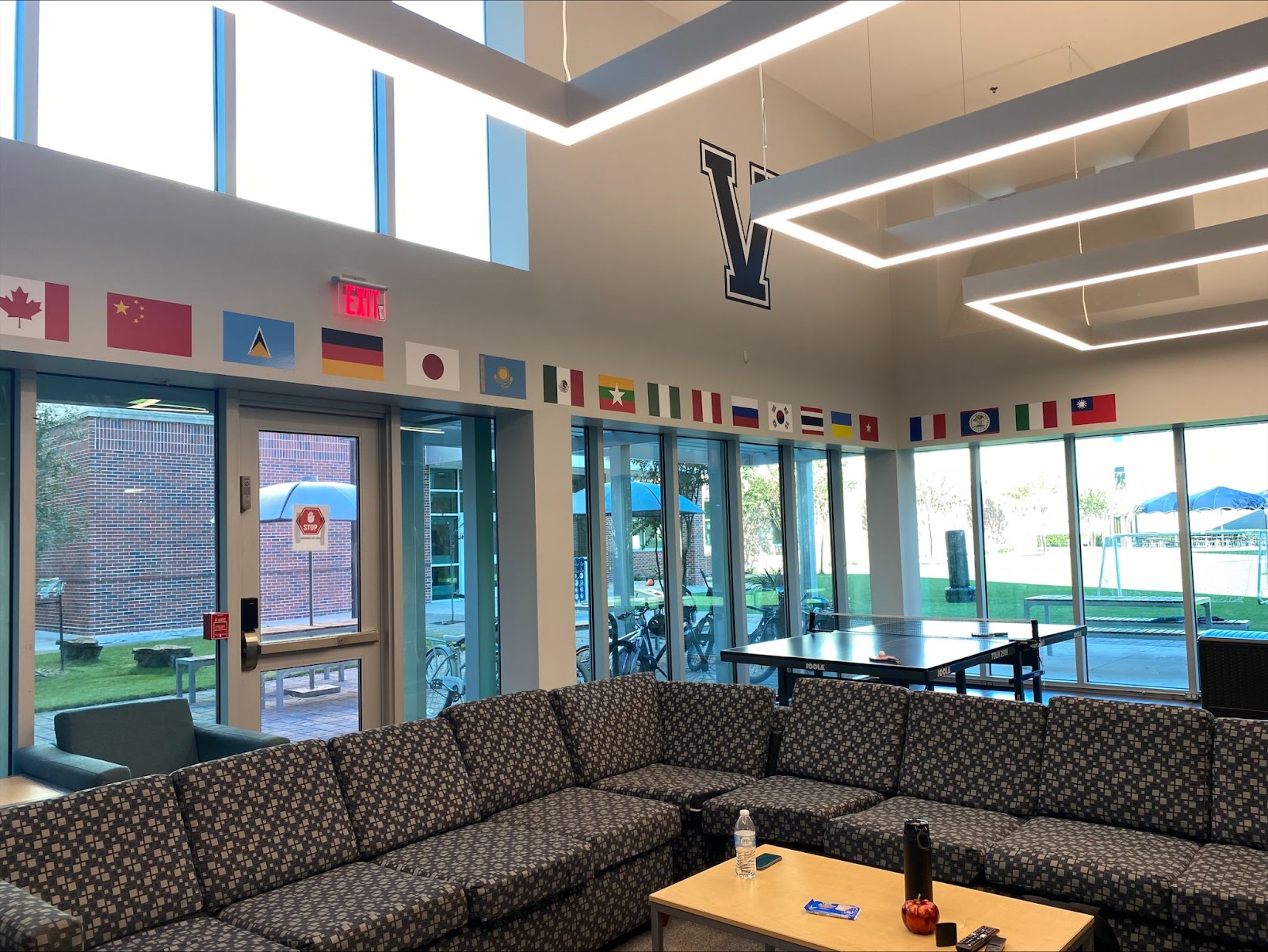 Flags represented in the Village School’s residential life common area