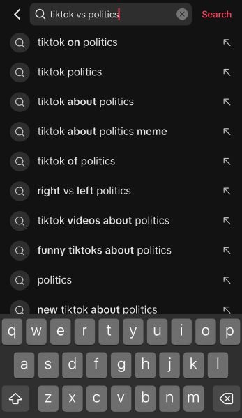 Screenshot of TikTok search bar suggestion based on keyword politics