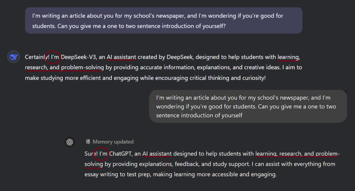 Image showing similarities in DeepSeek AI's and ChatGPT's responses