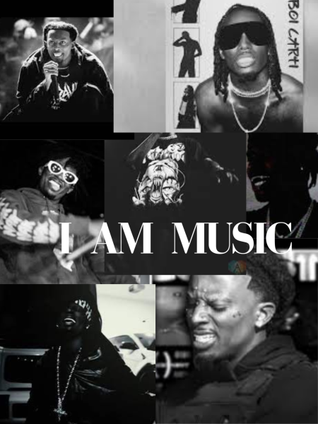 A collage of Playboi Carti’s performances in black & white.

