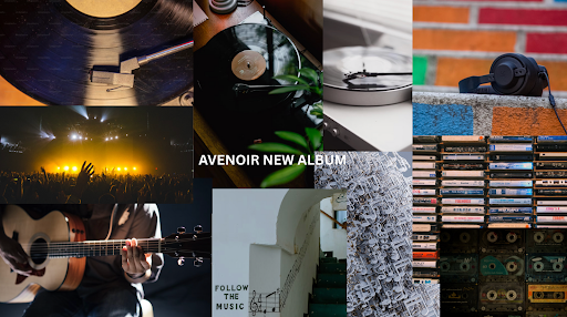 A collage portraying the themes of Avenoir’s new album, combining somber and rustic vibes together. 
