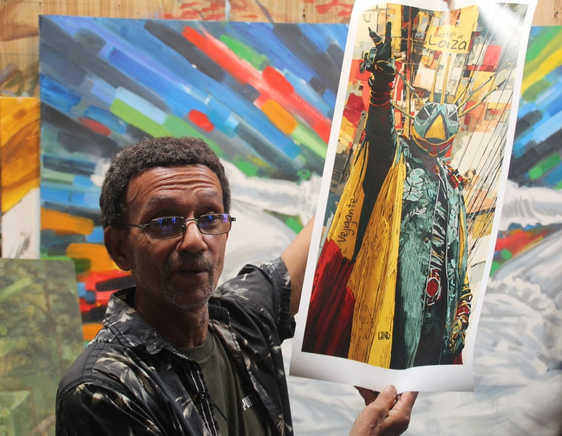 BLOODLINE: Accalimed Puerto Rican Artist, Samuel Lind shows off his sons digital art for the poster of the annual Loiza Festival, during The Viilage School's tour of Lind's home during the Annual Sophomore Puerto Rico Trip.