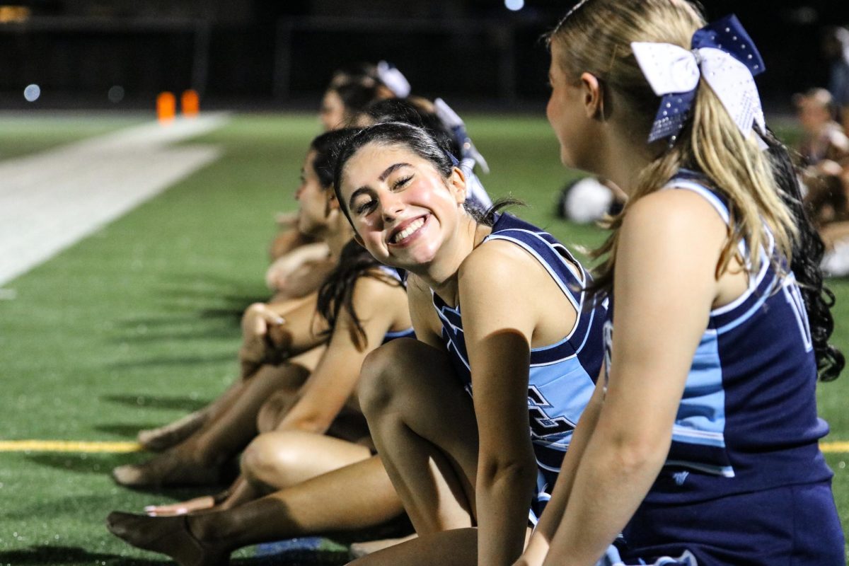 LAST DANCE Elite Spirit Team Captain Salma Ortega (12), shows high spirits before going on for the halftime show during first football game of the year, for the last time at the High School Football game, Viking vs. Rosehill Christian on September 12, 2025.